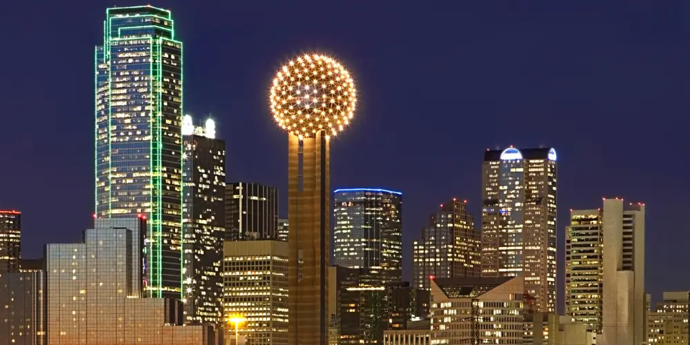 Dallas town and skyline night picture SAP Dallas roundtable event banner